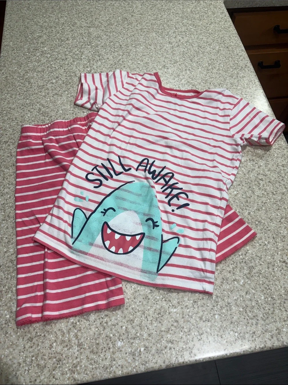 Carters size 14 shorts and short sleeve pajama set pink with shark